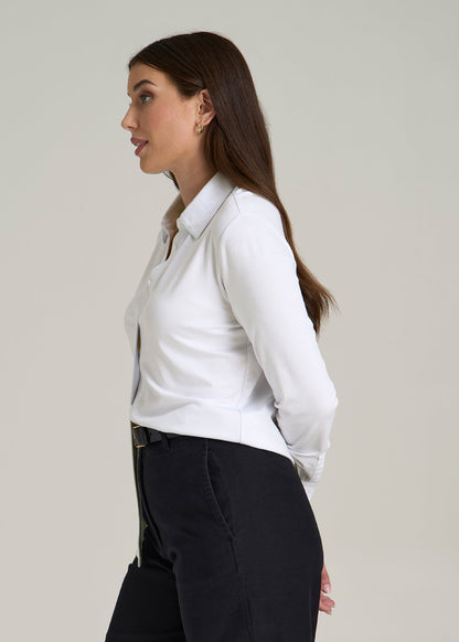 Slub Knit Button-Up Shirt for Tall Women in Bright White