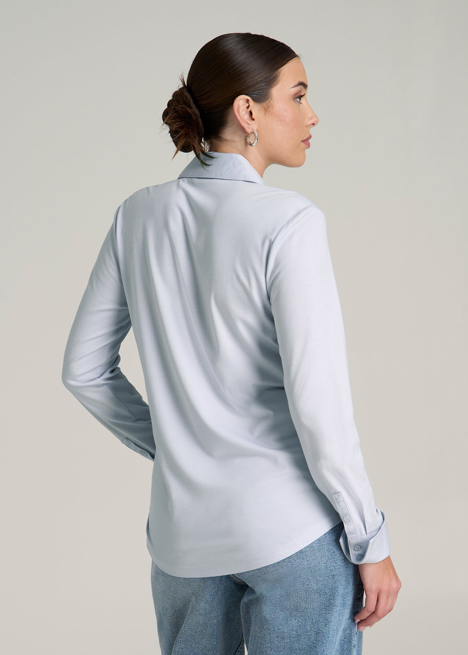 Slub Knit Button-Up Shirt for Tall Women in Light Blue