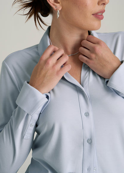 Slub Knit Button-Up Shirt for Tall Women in Light Blue