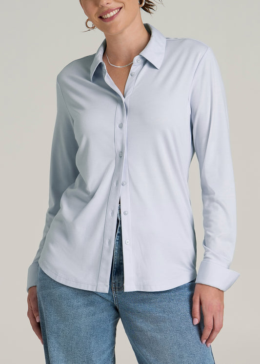 Knit Button Up Women's Tall Shirt in Light Blue