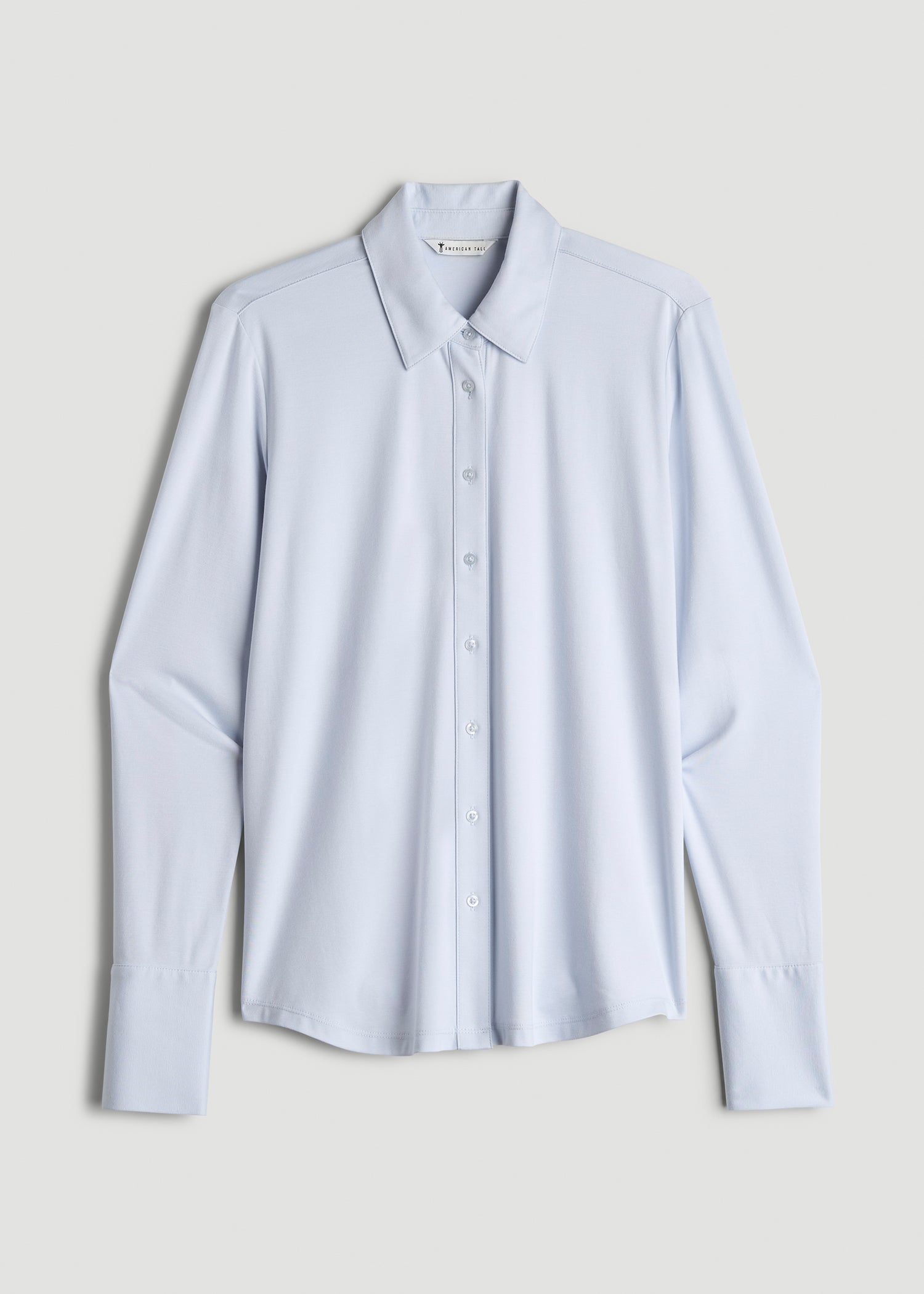Slub Knit Button-Up Shirt for Tall Women in Light Blue