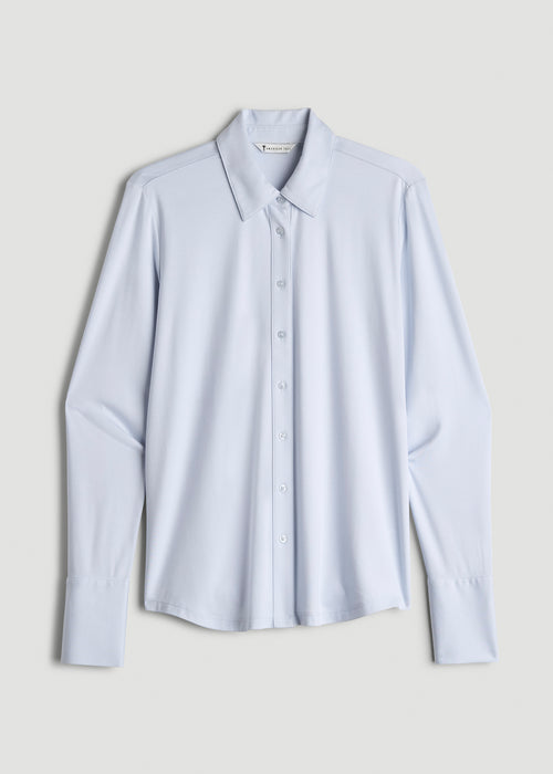 Slub Knit Button-Up Shirt for Tall Women in Light Blue