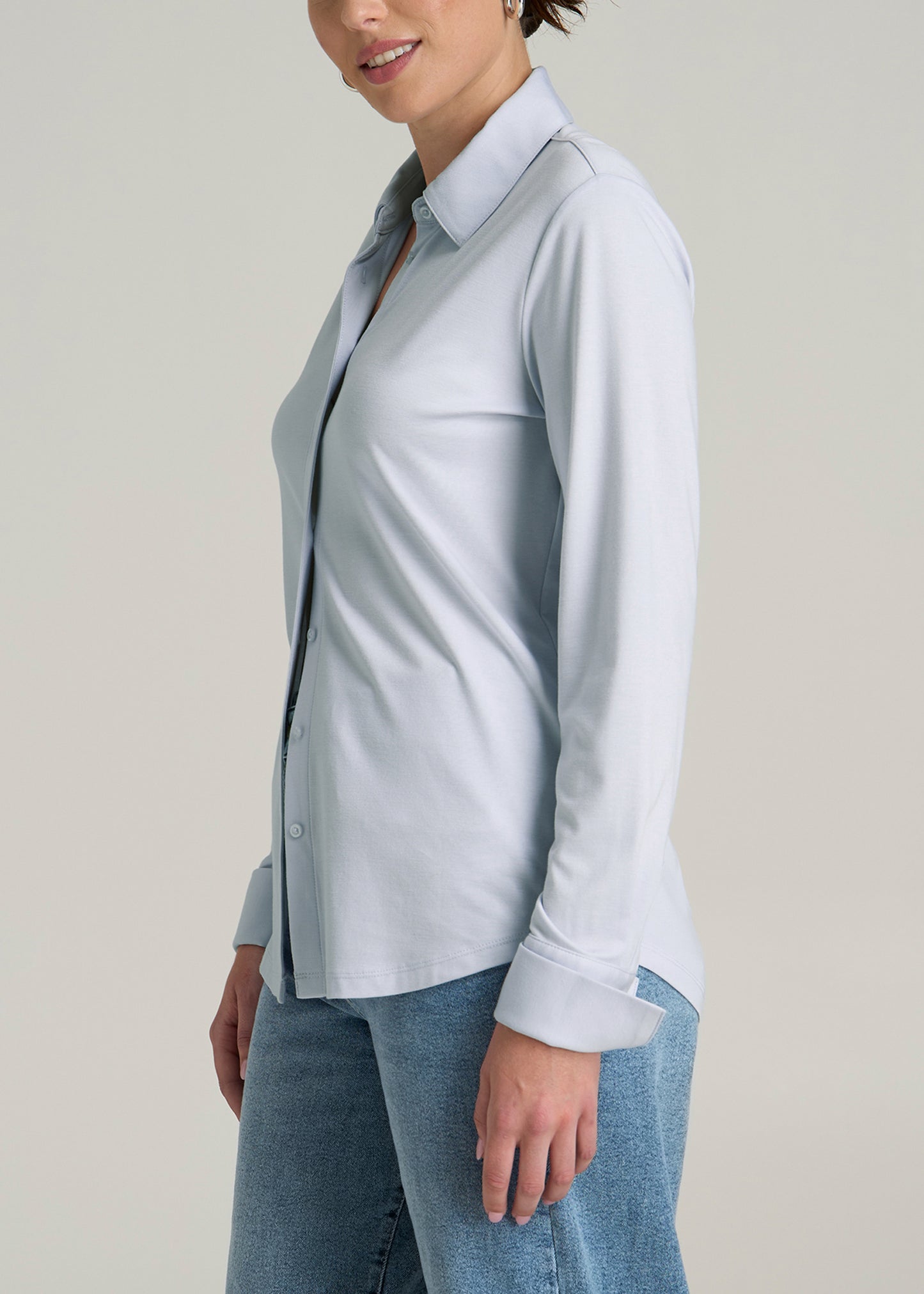 Knit Button Up Women's Tall Shirt in Light Blue