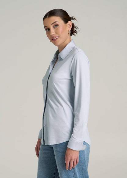 Slub Knit Button-Up Shirt for Tall Women in Light Blue