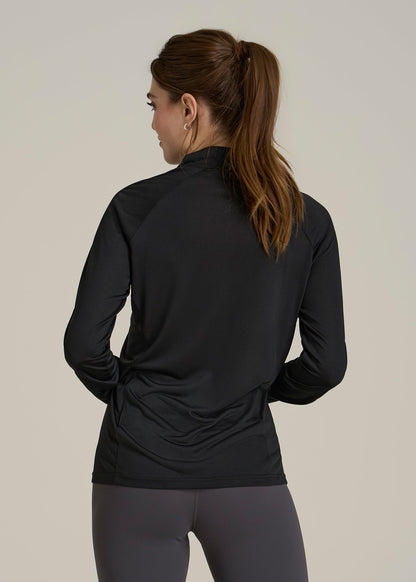 Long Sleeve Active Half-Zip Pullover Jacket for Tall Women in Black