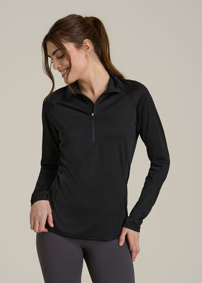 Long Sleeve Active Half-Zip Pullover Jacket for Tall Women in Black