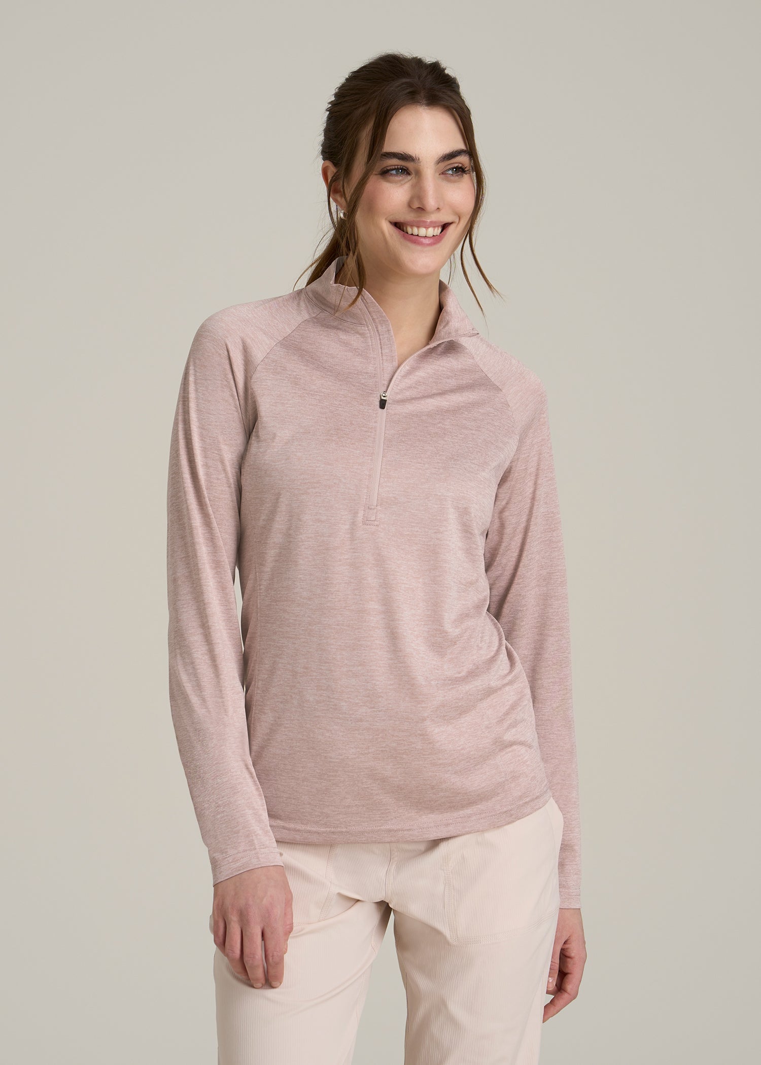 Long Sleeve Active Half-Zip Pullover Jacket for Tall Women in Desert Rose Mix