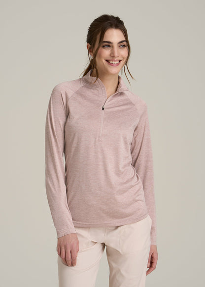 Long Sleeve Active Half-Zip Pullover Jacket for Tall Women in Desert Rose Mix