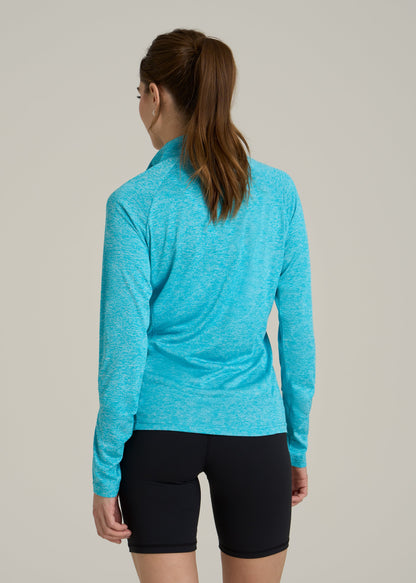 Long Sleeve Active Half-Zip Pullover Jacket for Tall Women in Scuba Blue Mix
