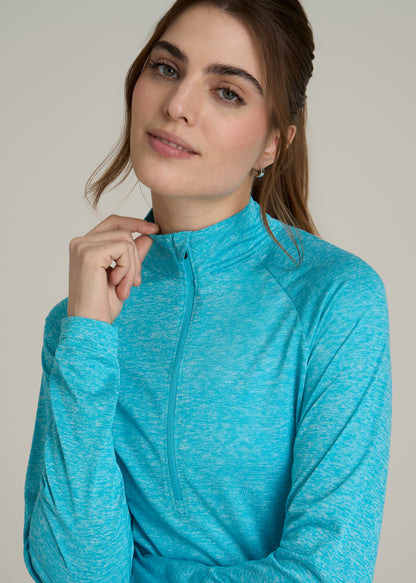 Long Sleeve Active Half-Zip Pullover Jacket for Tall Women in Scuba Blue Mix