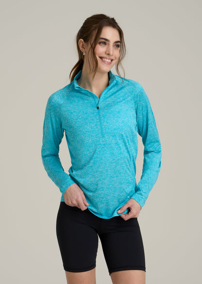 Long Sleeve Active Half-Zip Pullover Jacket for Tall Women in Scuba Blue Mix