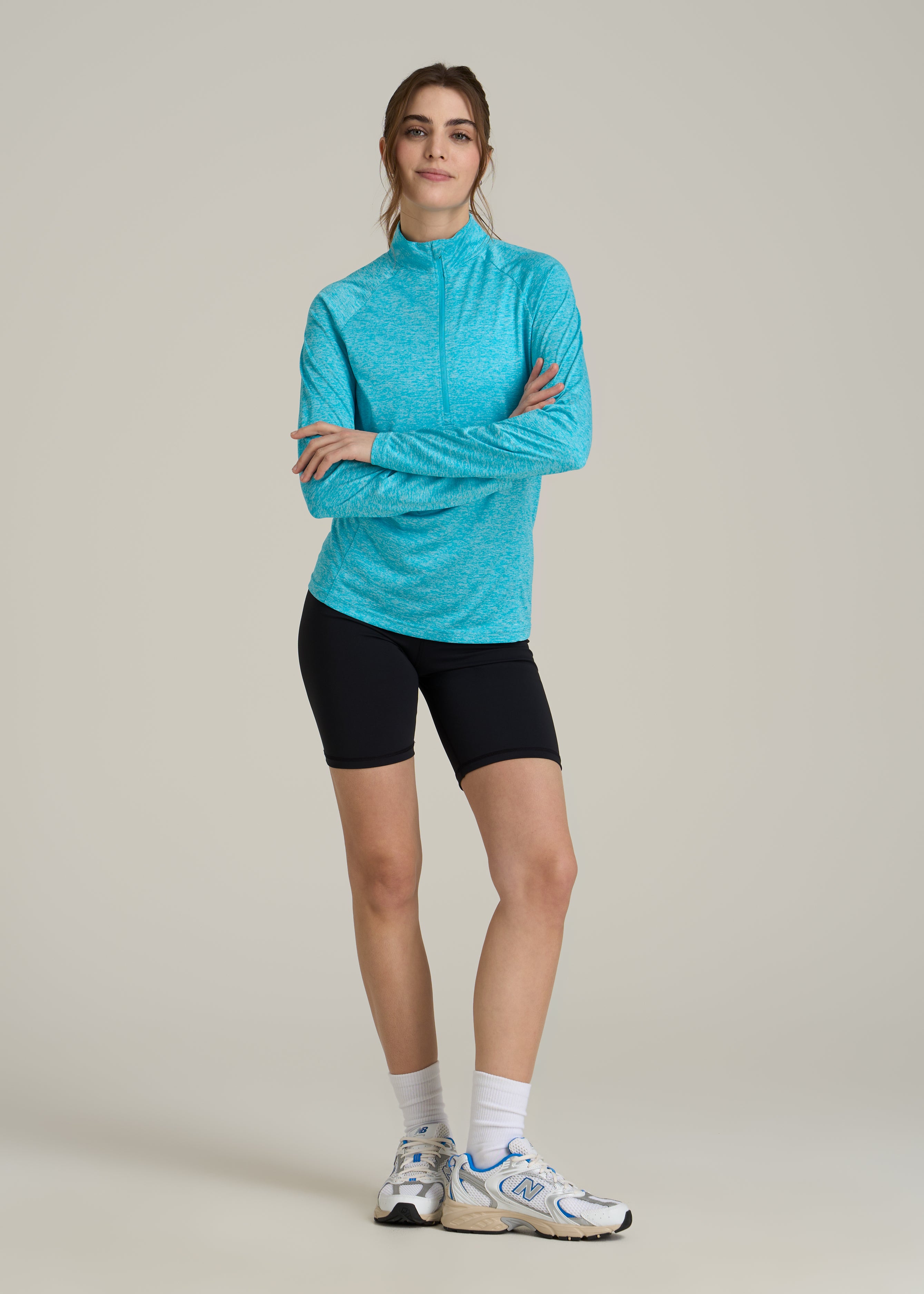Long Sleeve Active Half-Zip Pullover Jacket for Tall Women in Scuba Blue Mix