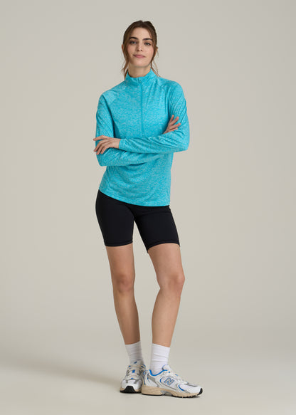 Long Sleeve Active Half-Zip Pullover Jacket for Tall Women in Scuba Blue Mix