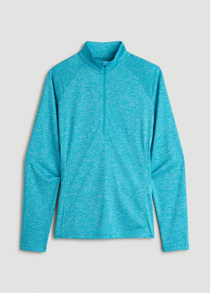 Long Sleeve Active Half-Zip Pullover Jacket for Tall Women in Scuba Blue Mix