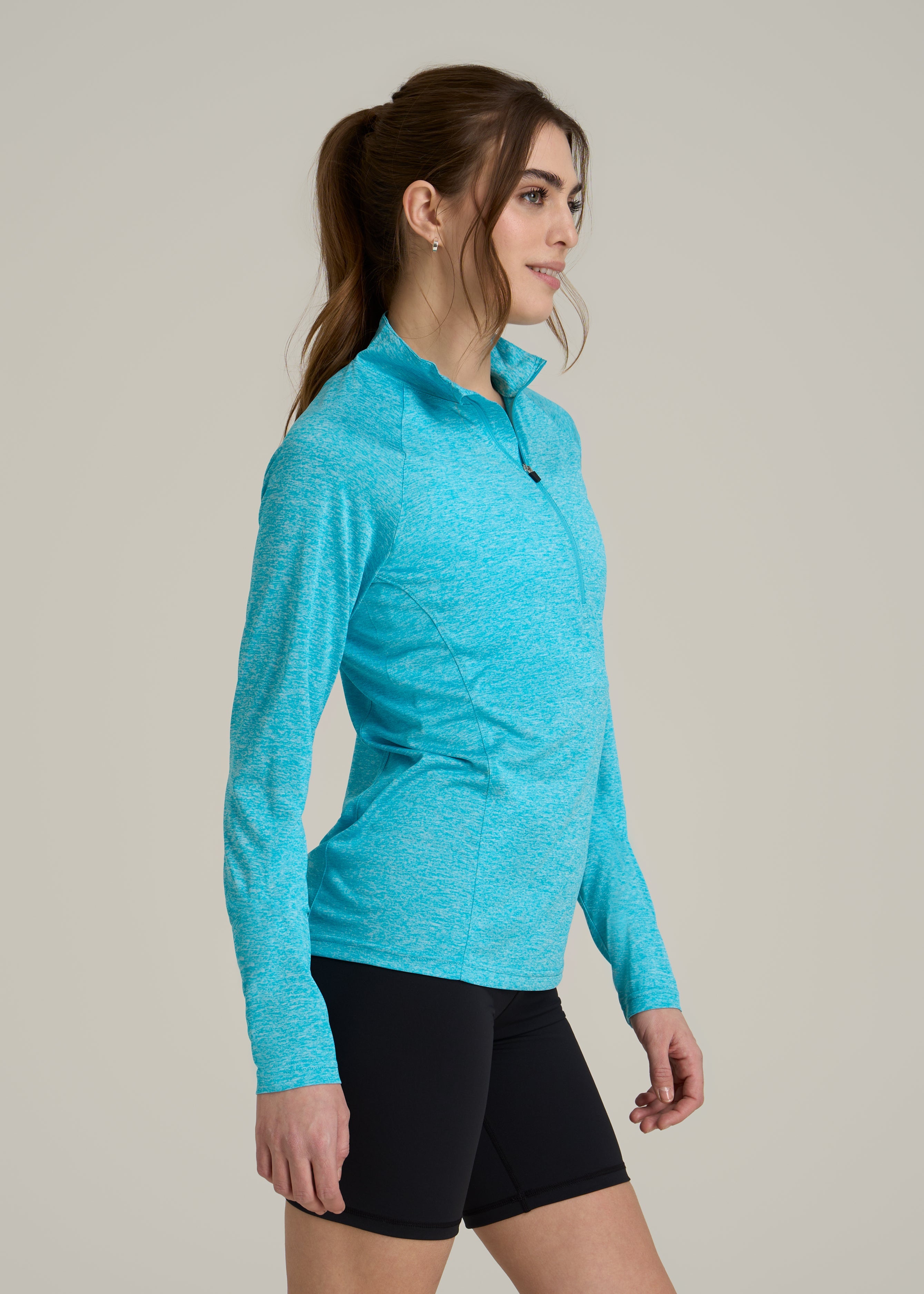 Long Sleeve Active Half-Zip Pullover Jacket for Tall Women in Scuba Blue Mix