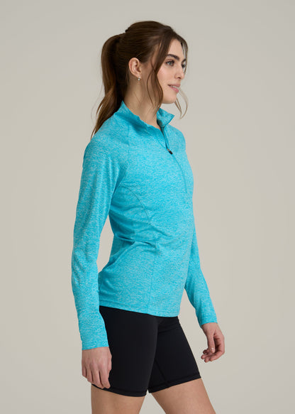 Long Sleeve Active Half-Zip Pullover Jacket for Tall Women in Scuba Blue Mix