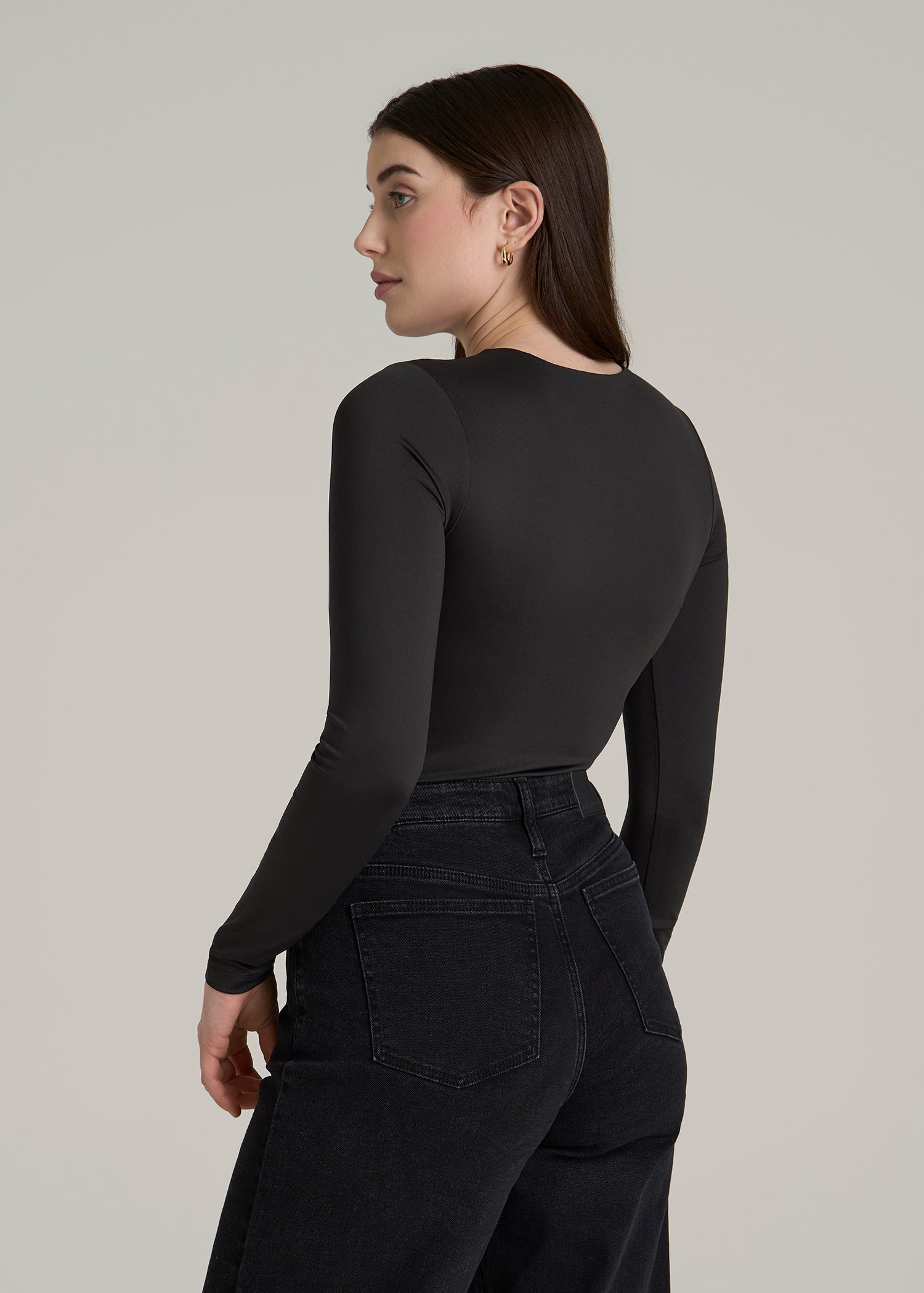 Long Sleeve Bodysuit for Tall Women in Black