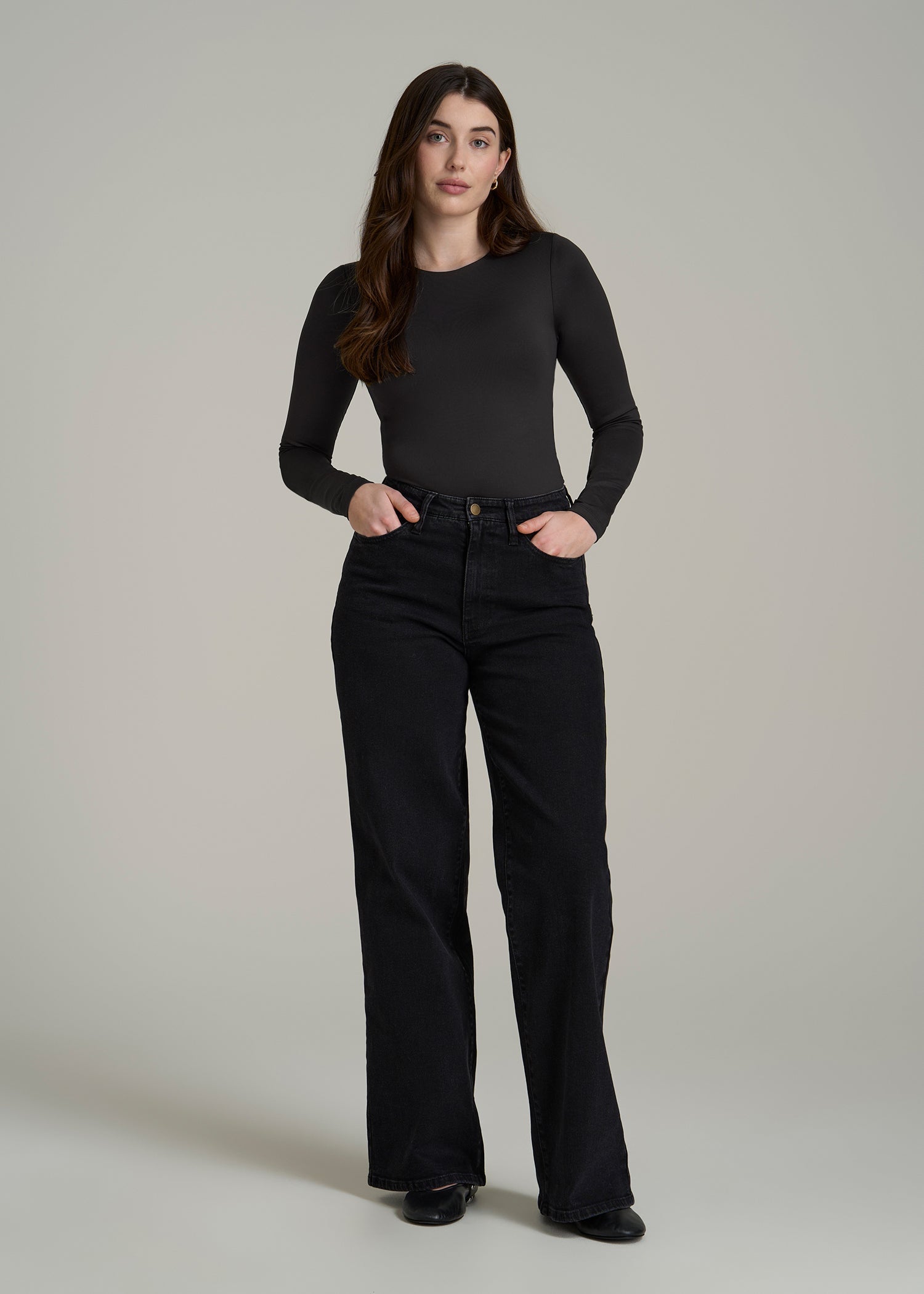 Long Sleeve Bodysuit for Tall Women in Black