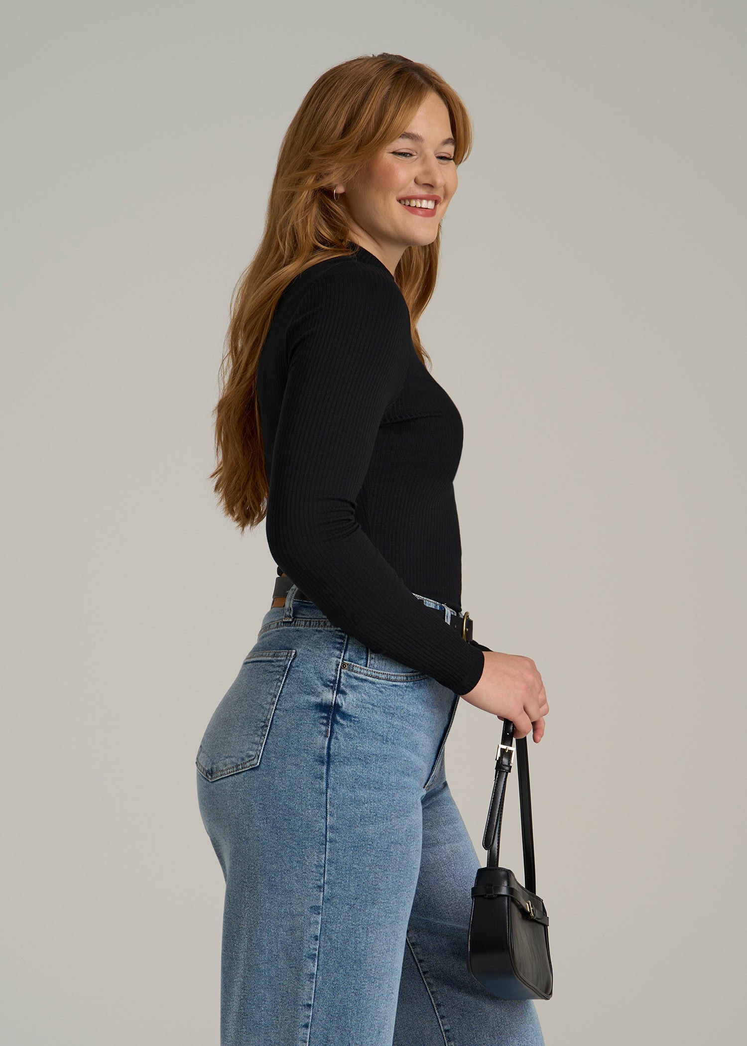 Long Sleeve Mock Neck Ribbed Top Black American Tall