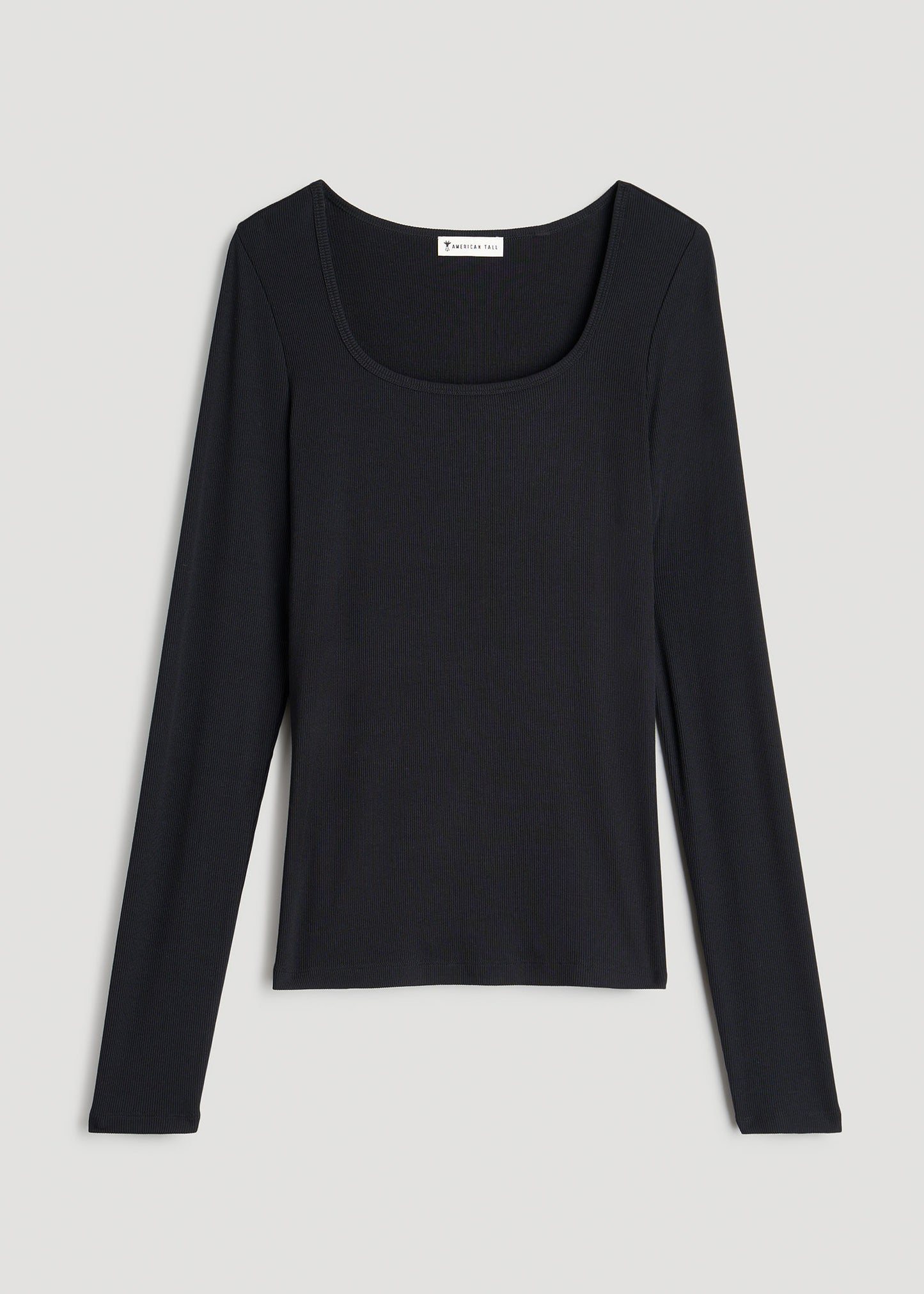 Long Sleeve Ribbed Squareneck Top for Tall Women in Black