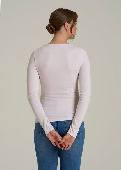 Long Sleeve Ribbed Square Neck Top for Tall Women in Grey Lilac
