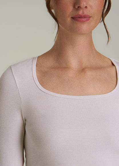 Long Sleeve Ribbed Square Neck Top for Tall Women in Grey Lilac