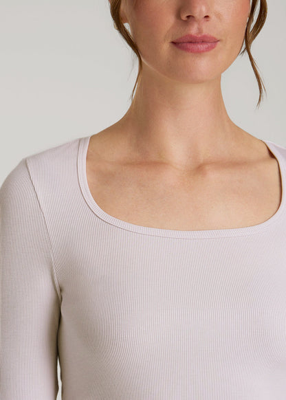 Long Sleeve Ribbed Square Neck Top for Tall Women in Grey Lilac