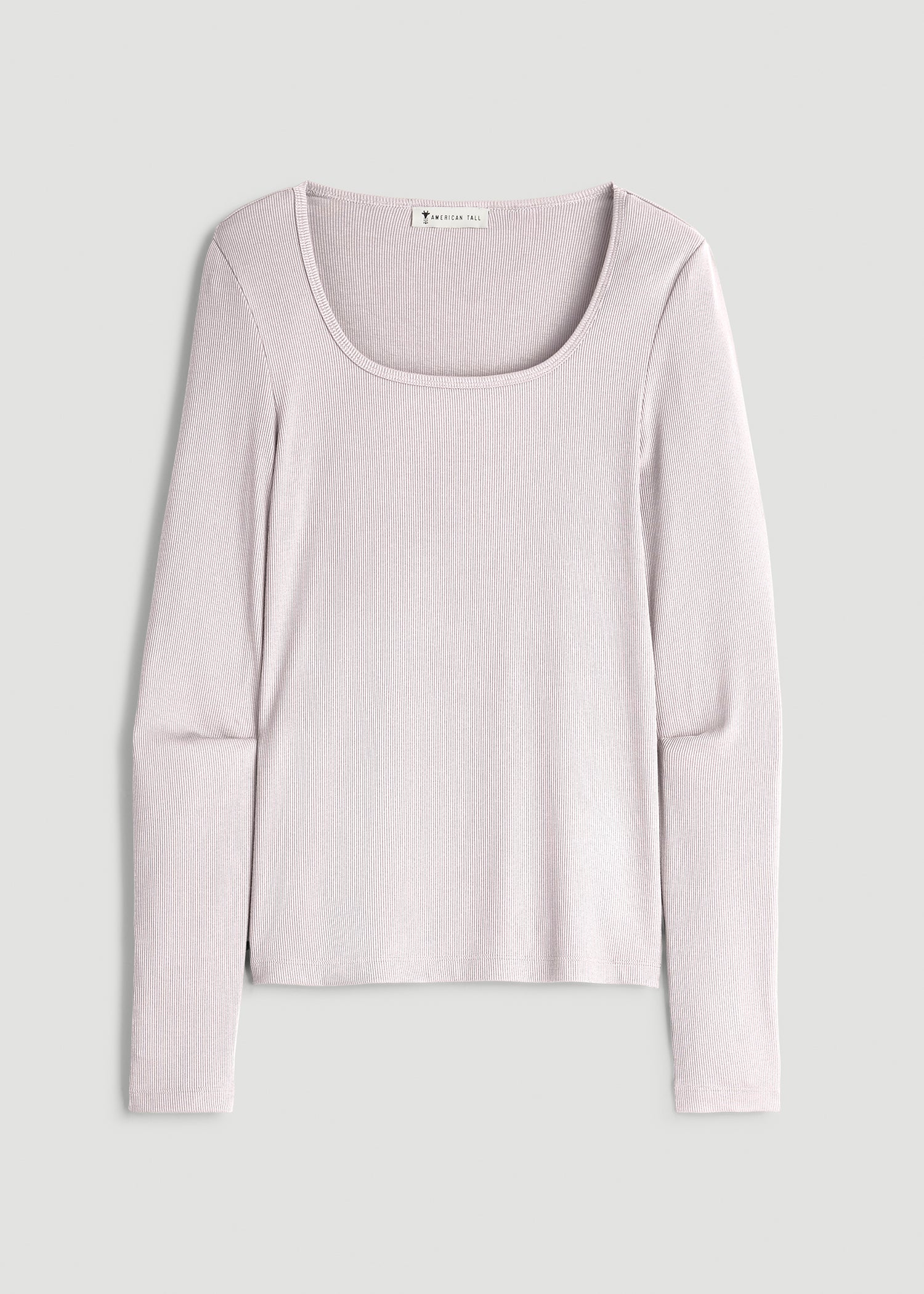 Long Sleeve Ribbed Square Neck Top for Tall Women in Grey Lilac