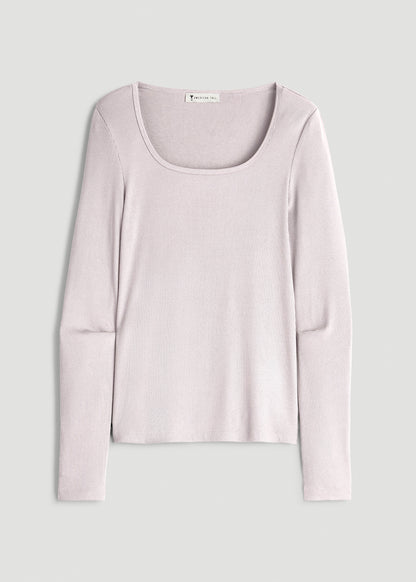Long Sleeve Ribbed Square Neck Top for Tall Women in Grey Lilac