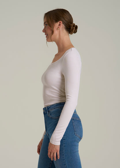 Long Sleeve Ribbed Square Neck Top for Tall Women in Grey Lilac