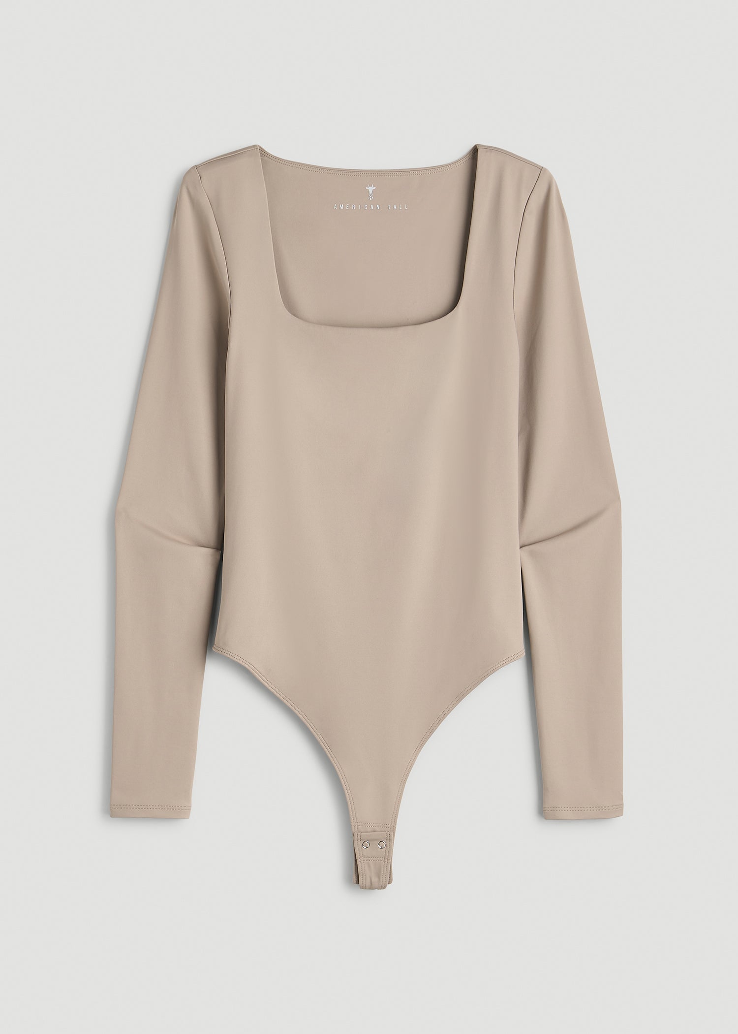 Long Sleeve Square Neck Bodysuit for Tall Women in Cobblestone