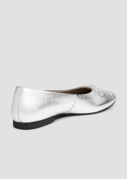 Leather Ballet Flat for Tall Women in Silver