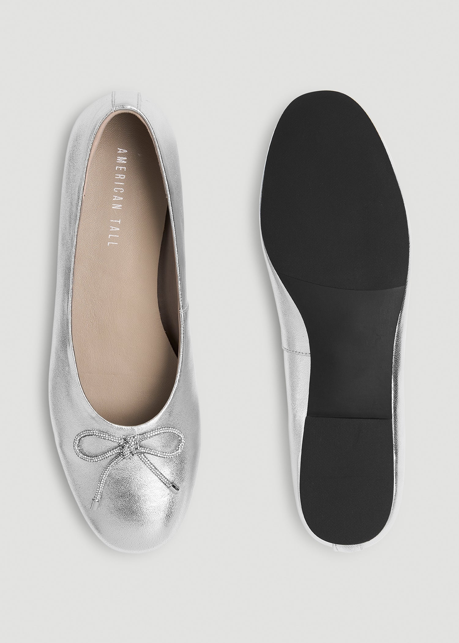 Leather Ballet Flat for Tall Women in Silver