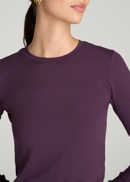 Lightweight Ribbed Cropped Lounge Top for Tall Women in Aubergine