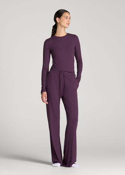 Lightweight Ribbed Cropped Lounge Top for Tall Women in Aubergine