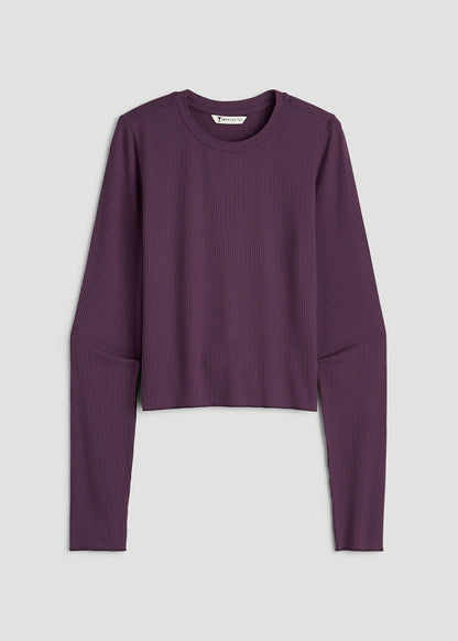 Lightweight Ribbed Cropped Lounge Top for Tall Women in Aubergine