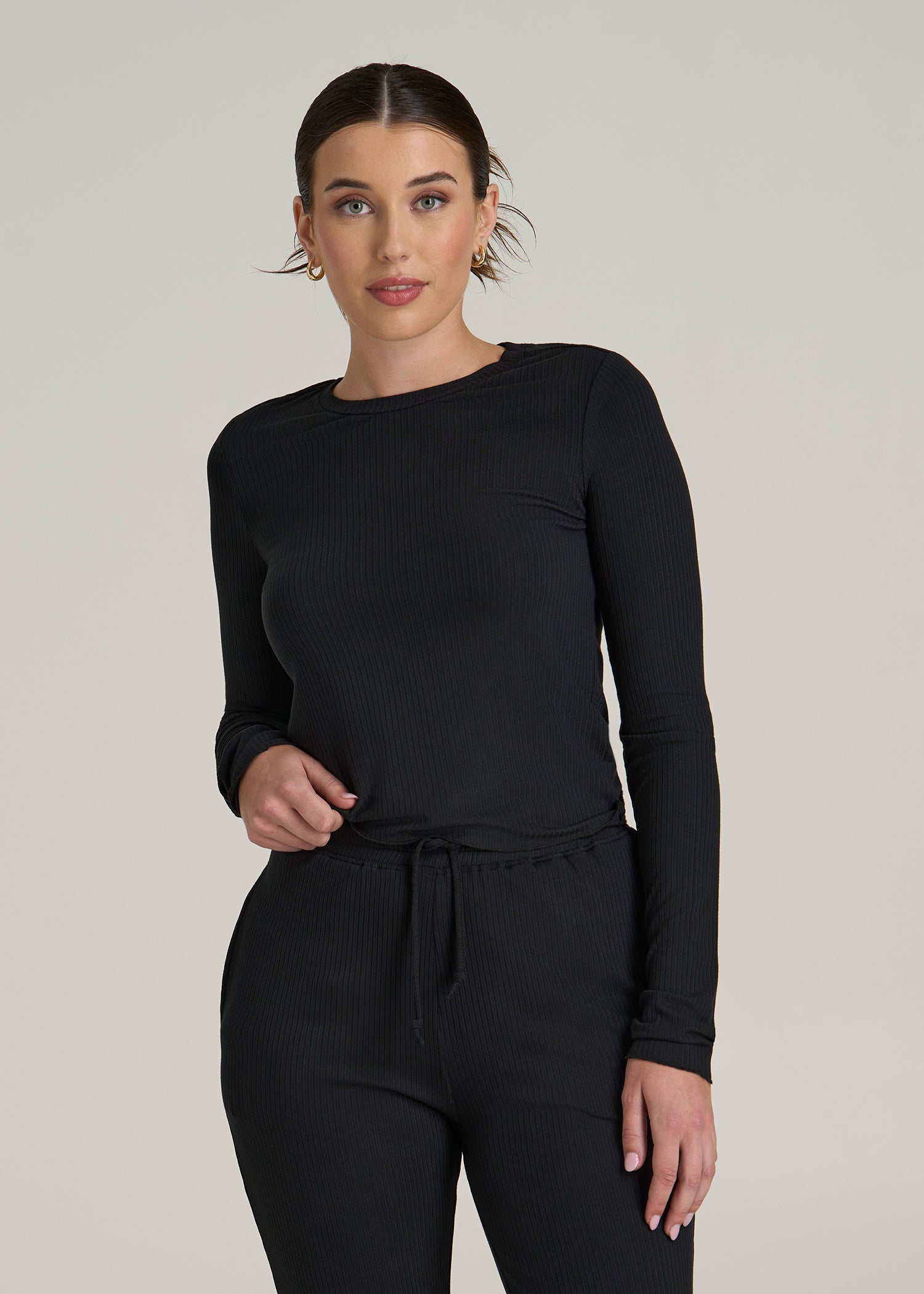 Lightweight Ribbed Cropped Lounge Shirt for Tall Women | American Tall