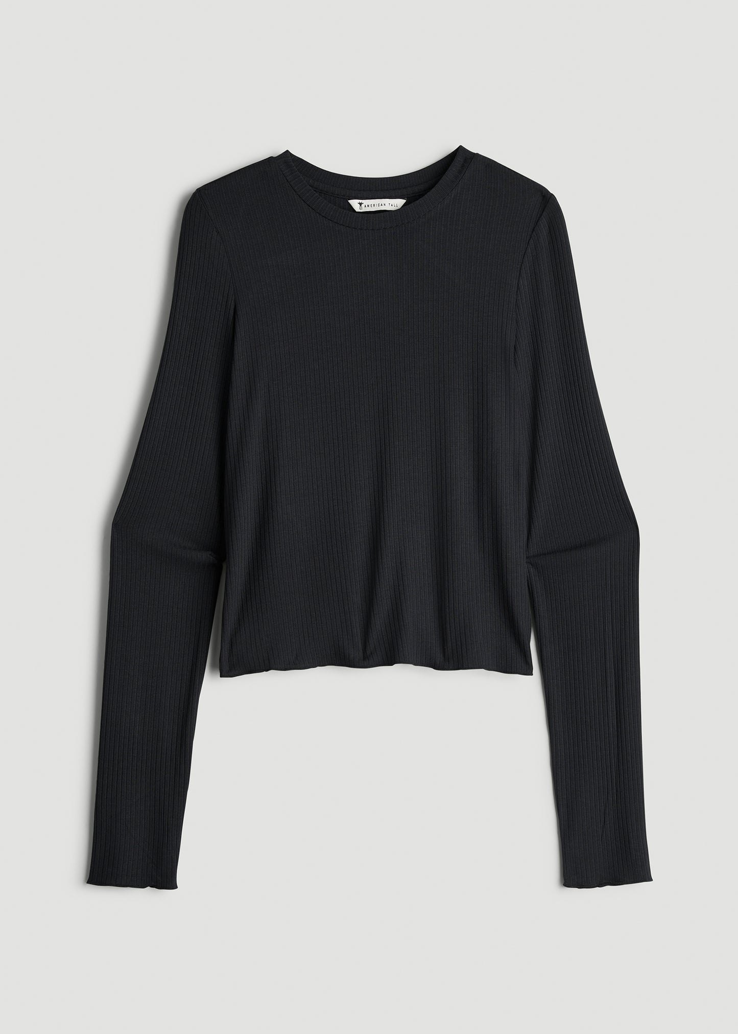 Lightweight Ribbed Cropped Lounge Shirt for Tall Women in Black