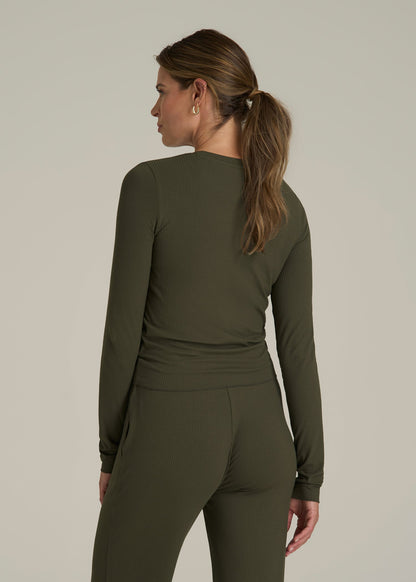Lightweight Ribbed Cropped Lounge Shirt for Tall Women in Forest Night