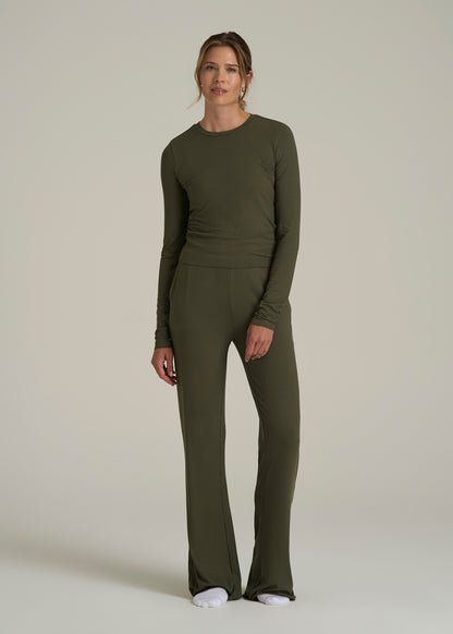Lightweight Ribbed Cropped Lounge Shirt for Tall Women in Forest Night