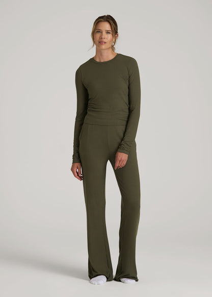 Lightweight Ribbed Cropped Lounge Shirt for Tall Women in Forest Night