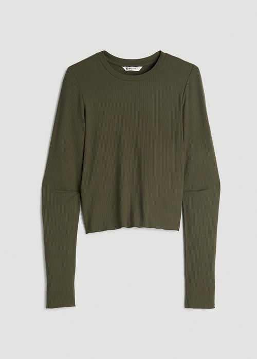 Lightweight Ribbed Cropped Lounge Shirt for Tall Women in Forest Night