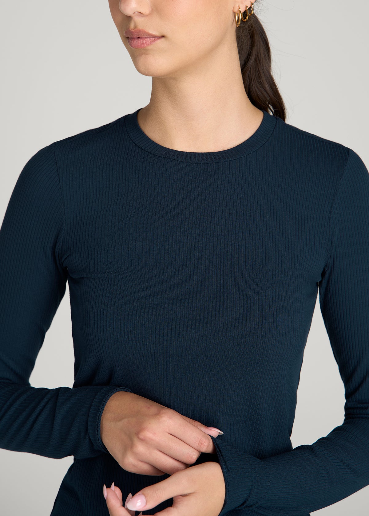 Lightweight Ribbed Cropped Lounge Top for Tall Women in Royal Navy