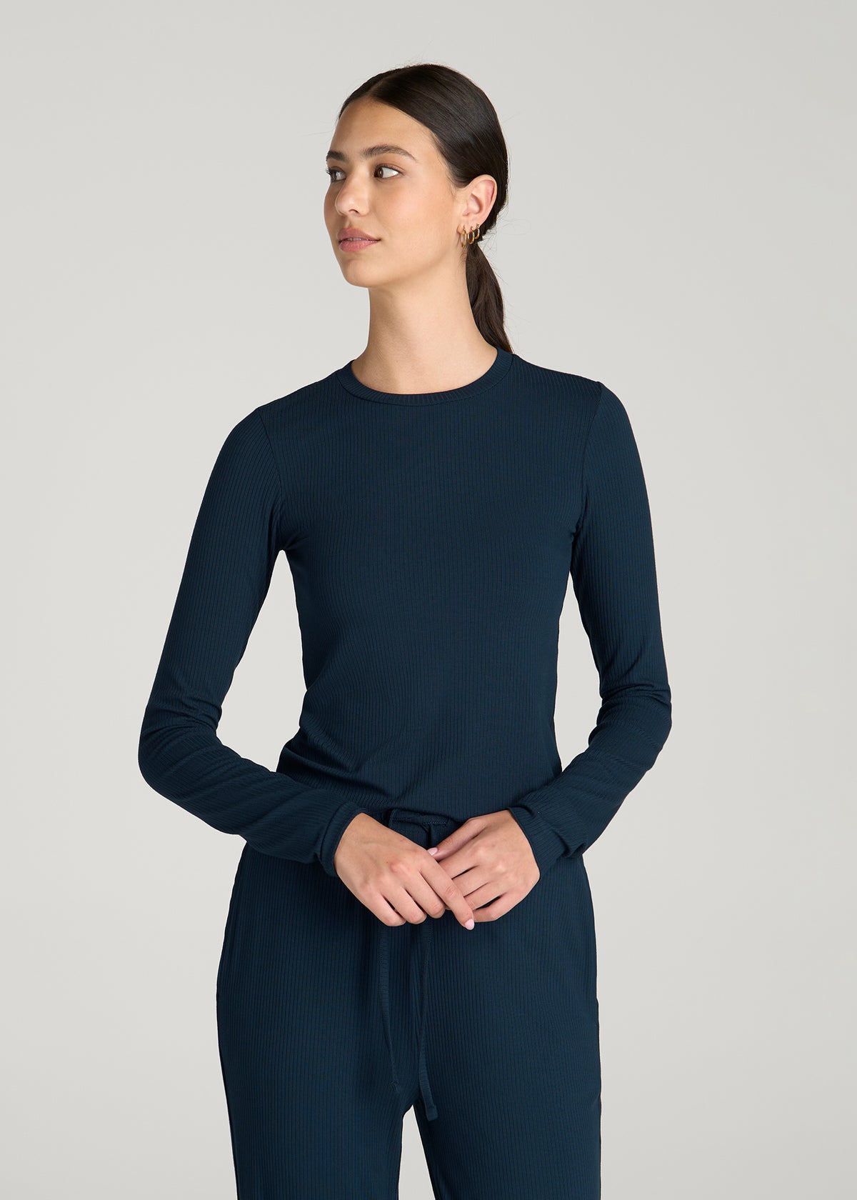 Lightweight Ribbed Cropped Lounge Top for Tall Women in Royal Navy