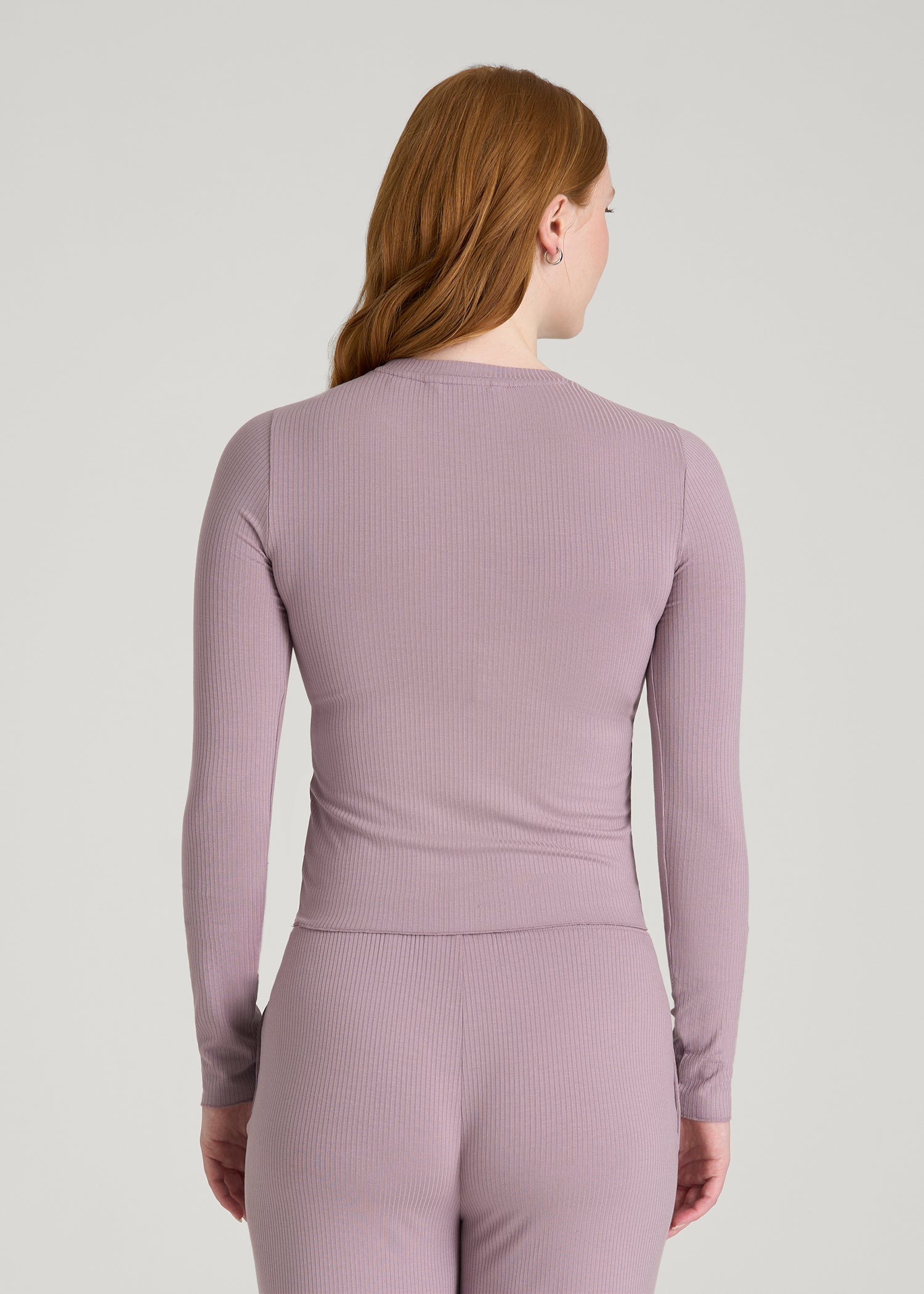 Lightweight Ribbed Cropped Lounge Top in Smoked Mauve
