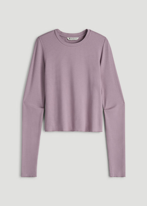 Lightweight Ribbed Cropped Lounge Top in Smoked Mauve