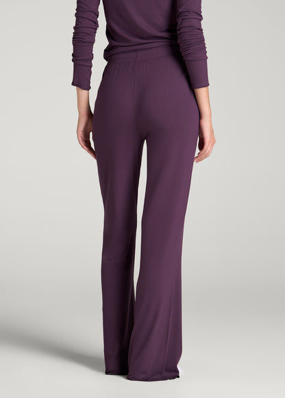 Lightweight Ribbed Flare Pants for Tall Women in Aubergine