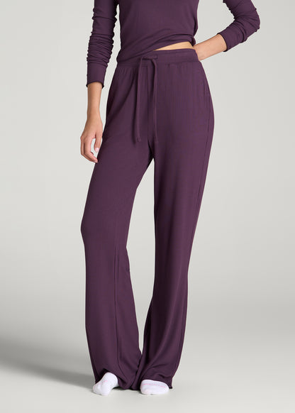 Lightweight Ribbed Flare Pants for Tall Women in Aubergine