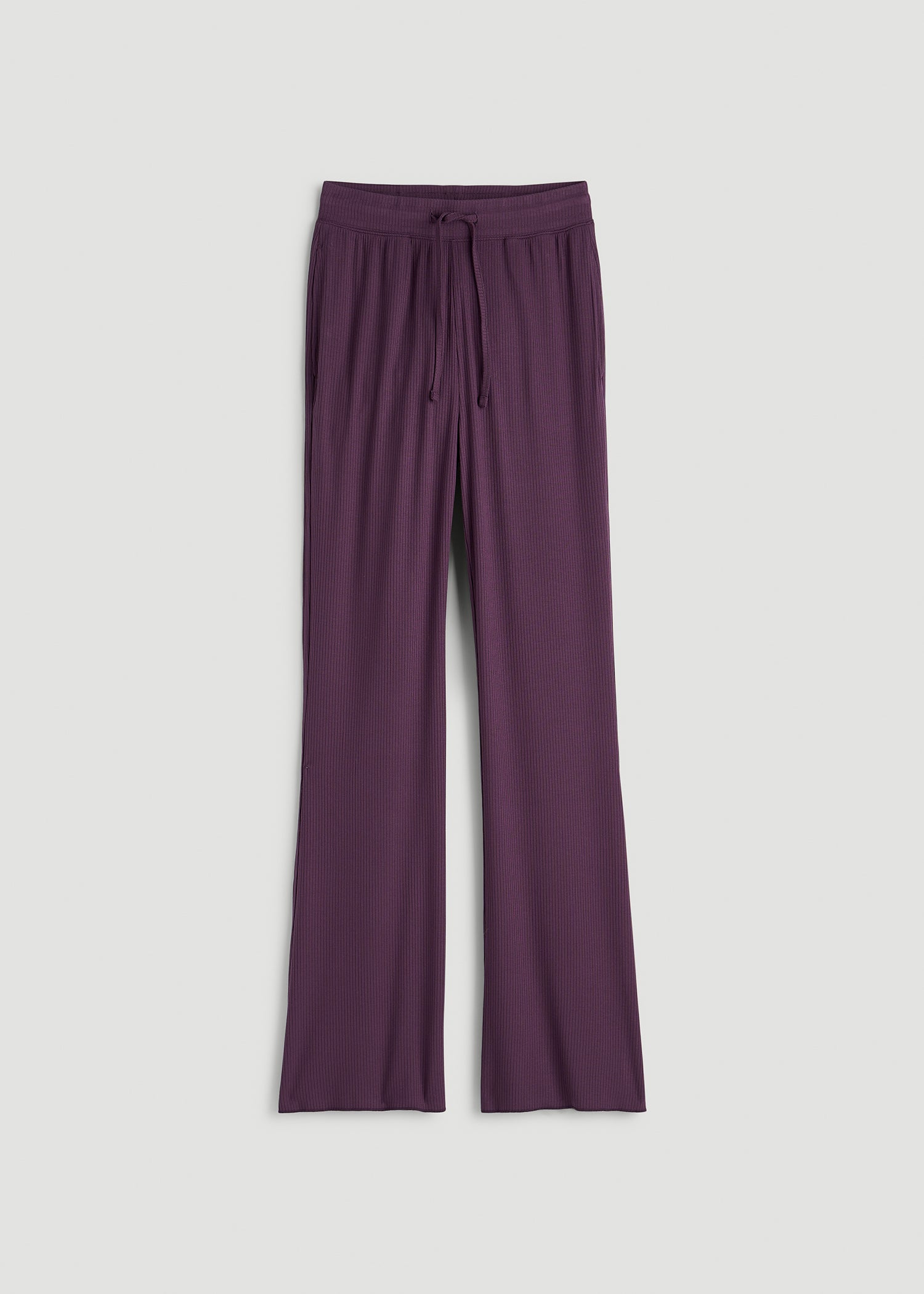 Lightweight Ribbed Flare Pants for Tall Women in Aubergine