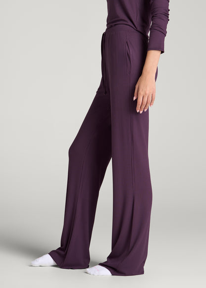 Lightweight Ribbed Flare Pants for Tall Women in Aubergine